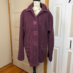 Timeless Quality Womens XL Reversible Purple Fleece Jacket Embroidered Corduroy